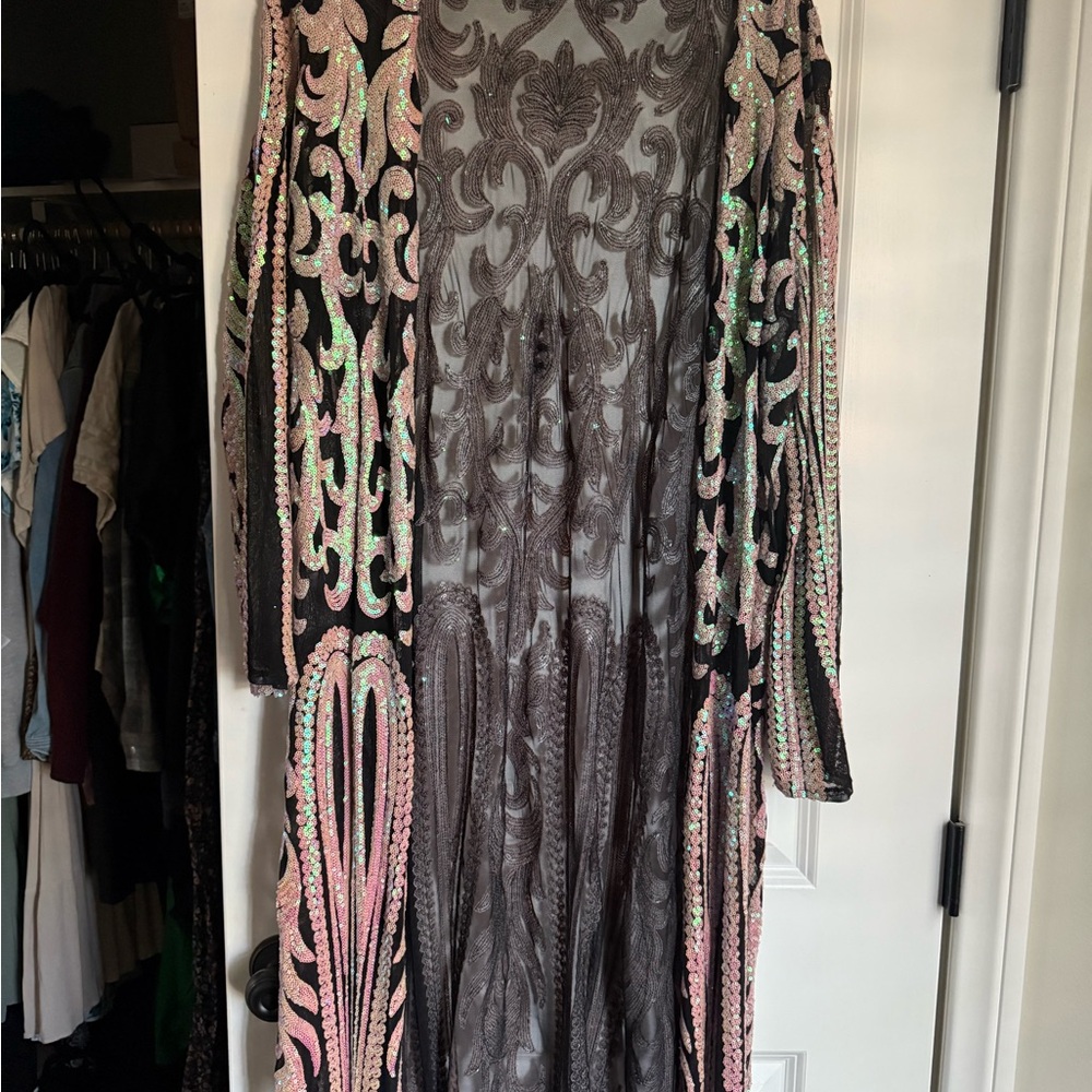 Elegant Sequin Embellished Long Coat